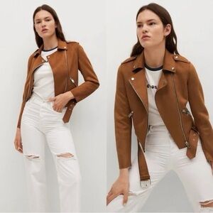 MANGO Tan Suede Motorcycle Jacket Sz S